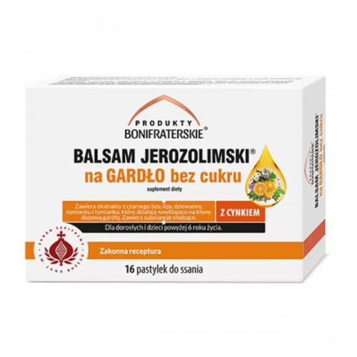 Produkty Bonifraterskie Balsam Jerozolimski na gardło bez cukru, 16 pastylek do ssania