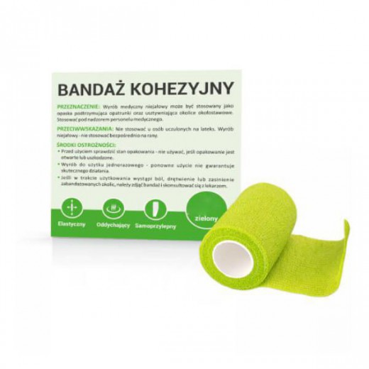 Bandaż kohezyjny zielony, 4,5m x 10cm, 1 sztuka