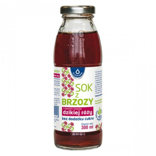 Sok z brzozy z naparem z dzikiej róży, bez dodatku cukru, 300 ml