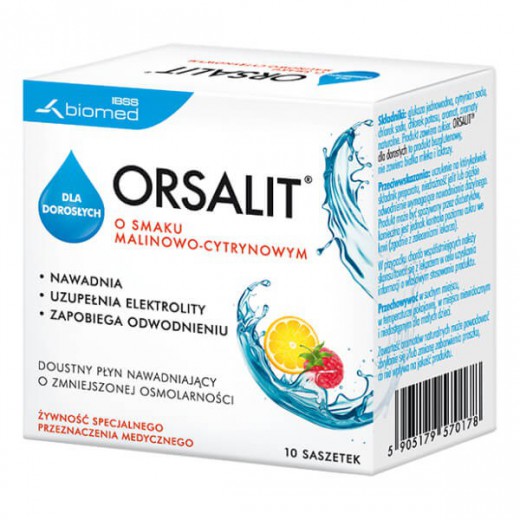 Orsalit dla dorosłych, smak cytrynowo-malinowy, 4,46 g x 10 saszetek