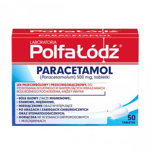 Paracetamol 500mg, Polfa-Łódź, 50 tabletek