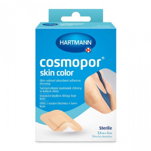 Cosmopor Skin Color, opatrunek chłonny, samoprzylepny, jałowy, cielisty, 10 cm x 8 cm, 5 sztuk