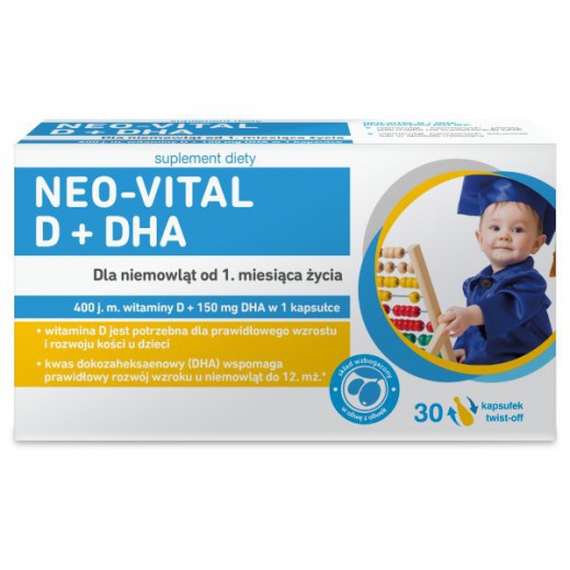 Neo-Vital D + DHA, witamina D 400 j.m. z DHA dla niemowląt od 1 miesiąca, 30 kapsułek twist-off