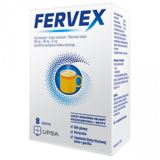Fervex, granulat do sporządzania roztworu doustnego, smak cytrynowy, 8 saszetek (import równoległy Inpharm)