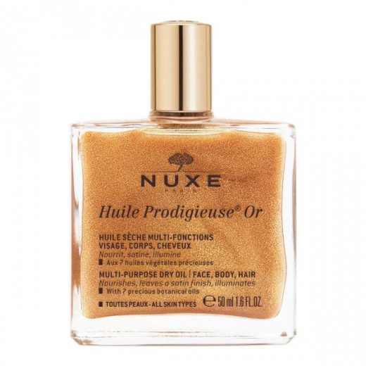 Nuxe Huile Prodigieuse Or, suchy olejek ze złotymi drobinkami do ciała, twarzy i włosów, 50 ml