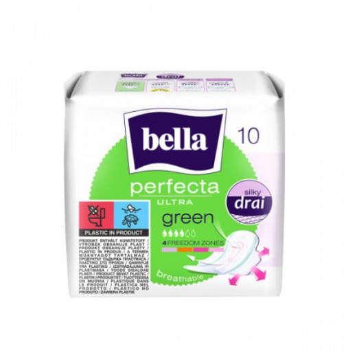 Bella Perfecta Ultra, podpaski higieniczne ze skrzydełkami, Green, 10 sztuk