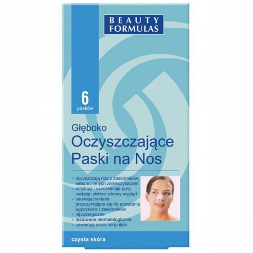 Beauty Formulas, paski na nos głęboko oczyszczające z oczarem wirginijskim, 6 sztuk