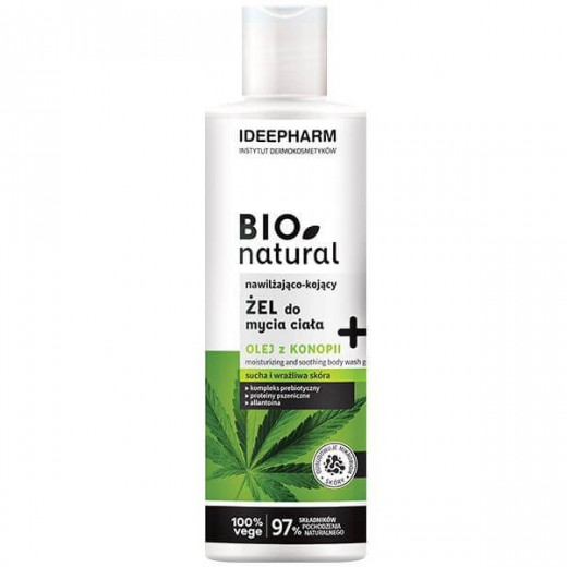 Bionatural, nawilżająco-kojący żel do mycia ciała, skóra sucha i wrażliwa, olej z konopi, 400 ml