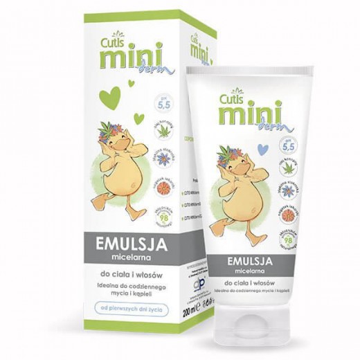 Cutis Mini Derm, emulsja micelarna do mycia ciała i włosów, od pierwszych dni życia, 200 ml
