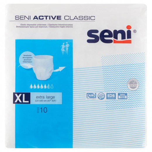 Seni Active Classic, majtki chłonne, XL, 120-160 cm, 10 sztuk