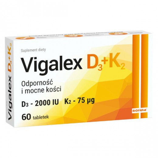 Vigalex D3 + K2, witamina D 4000 IU + witamina K 75 µg, 60 tabletek