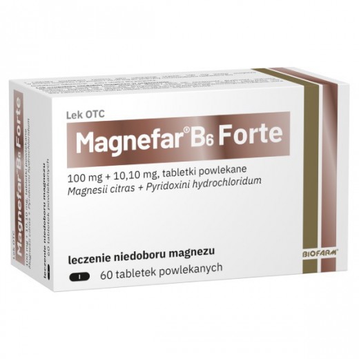 Magnefar B6 Forte 100 mg + 10,10 mg, 60 tabletek powlekanych