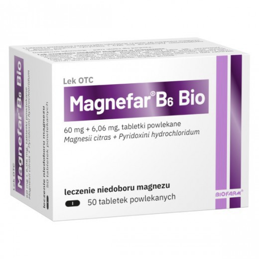 Magnefar B6 Bio 60 mg + 6,06 mg, 50 tabletek