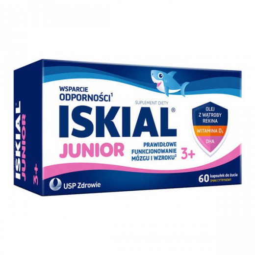 Iskial Junior, powyżej 3 lat, smak cytrynowy, 60 kapsułek do żucia