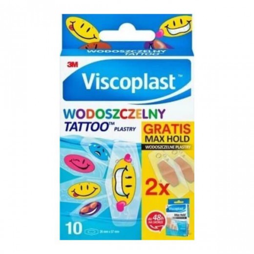 Plastry Viscoplast Wodoszczelne Tattoo, 10 sztuk + MaxHold, 2 sztuki