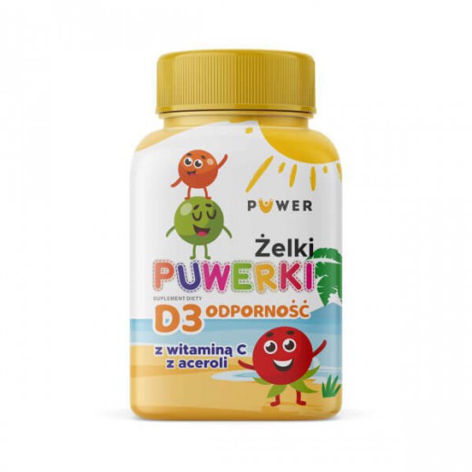 Żelki Puwerki, D3 Odporność, z witaminą C z aceroli, 50 sztuk