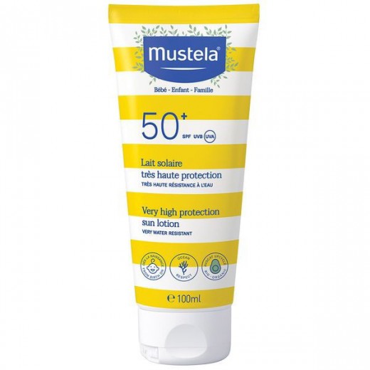 Mustela Sun Bebe Enfant-Famille, mleczko przeciwsłoneczne do twarzy i ciała, SPF 50+, 100 ml