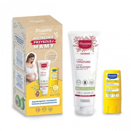 Zestaw Mustela Niezbędnik Przyszłej Mamy, krem na rozstępy, 250 ml + sztyft, 9 ml