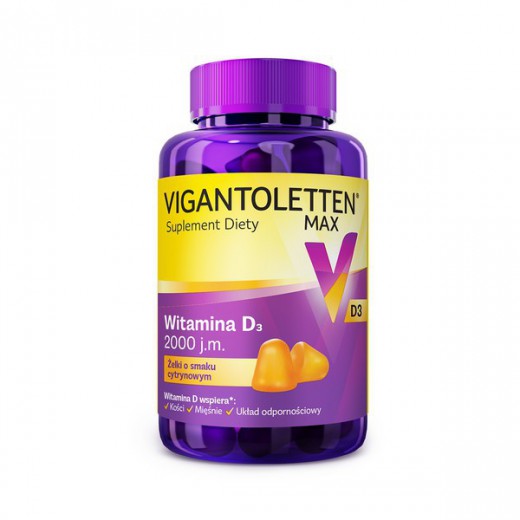 Vigantoletten Max, witamina D3 2000 j.m., żelki o smaku cytrynowym, 60 sztuk