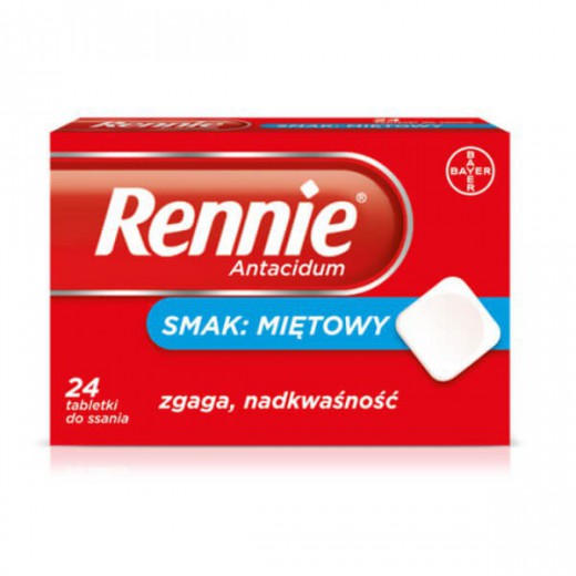 Rennie Antacidum 680 mg + 80 mg, smak miętowy, 24 tabletki do ssania (import równoległy Inpharm)