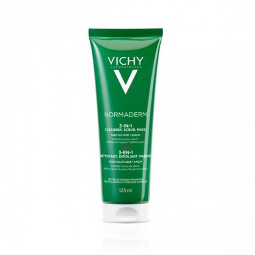 Vichy Normaderm Cleanser Scrub Mask, żel do mycia, peeling i maseczka oczyszczająca 3w1, 125 ml