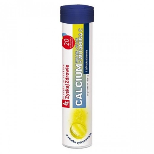 Calcium 300 mg + witamina C 60 mg cytrynowe, 20 tabletek musujących