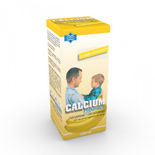 Calcium Polfarmex 114mg/5ml, syrop, smak bananowy, 150 ml