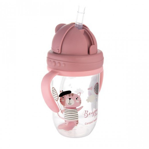 Canpol Babies, kubek niekapek z rurką i odważnikiem, Bonjur Paris, różowy, 56/607, od 6 miesiąca, 270 ml