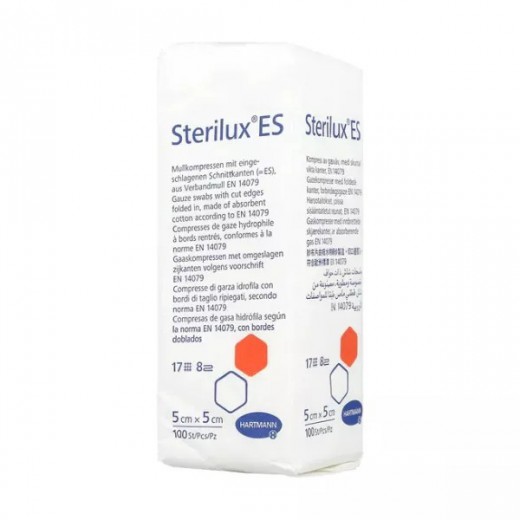 Sterilux ES, kompresy z gazy bawełnianej, niejałowe, 17-nitkowe, 8 warstw, 5cmx5cm, 100 sztuk