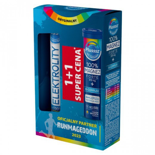 Plusssz Elektrolity + 100% Multiwitamina, 24 tabletki musujące + 100% Magnez Forte + B-Complex, 20 tabletek musujących