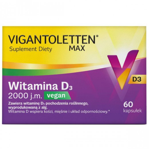 Vigantoletten Max Vegan, witamina D3 2000 j.m., 60 kapsułek