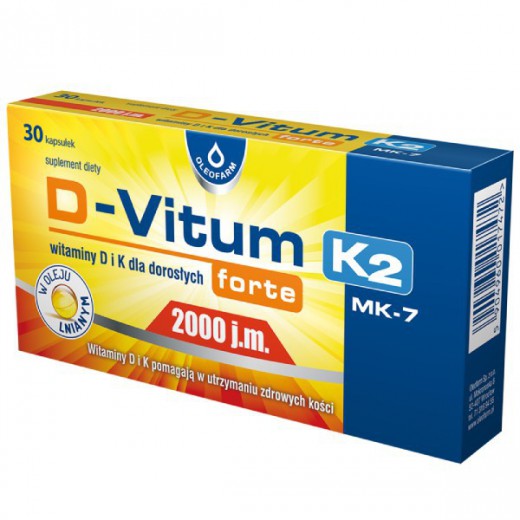 D-Vitum Forte 2000 j.m. K2 MK-7, witaminy D i K dla dorosłych, 30 kapsułek