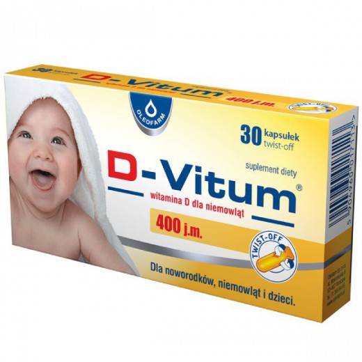 D-Vitum 400 j.m., witamina D dla noworodków, niemowląt i dzieci, 30 kapsułek twist-off