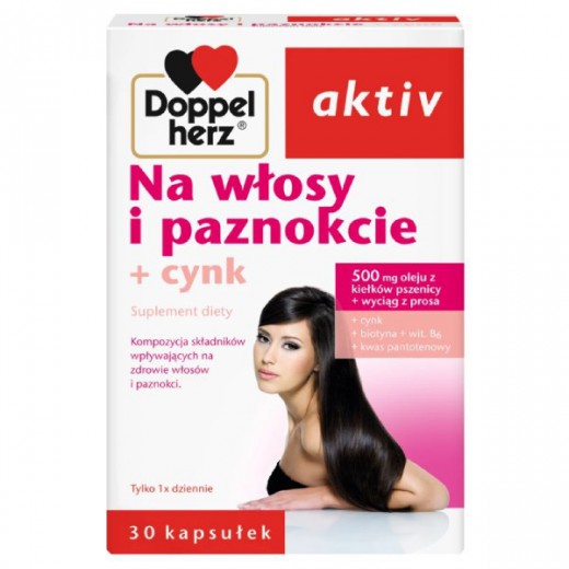 Doppelherz aktiv Na Włosy i Paznokcie + cynk, 30 kapsułek