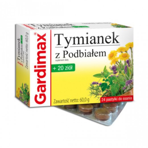 Gardimax Tymianek z Podbiałem + 20 ziół, 24 pastylki do ssania