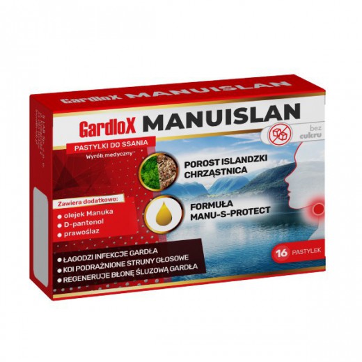 Gardlox Manuislan, bez cukru, 16 pastylek do ssania