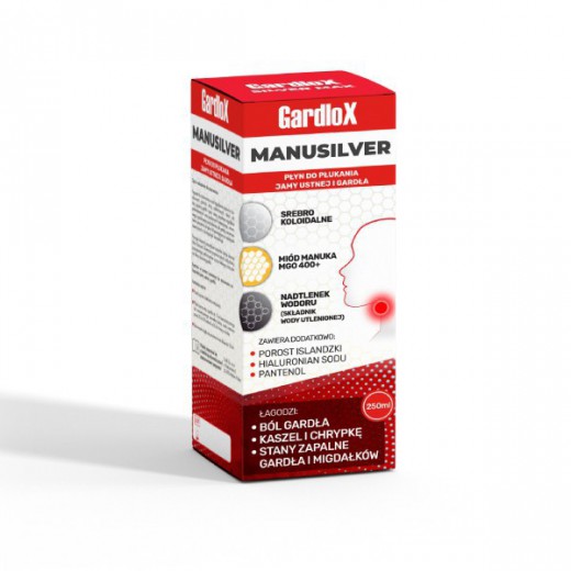 Gardlox Manusilver, płyn do płukania jamy ustnej i gardła, 250 ml