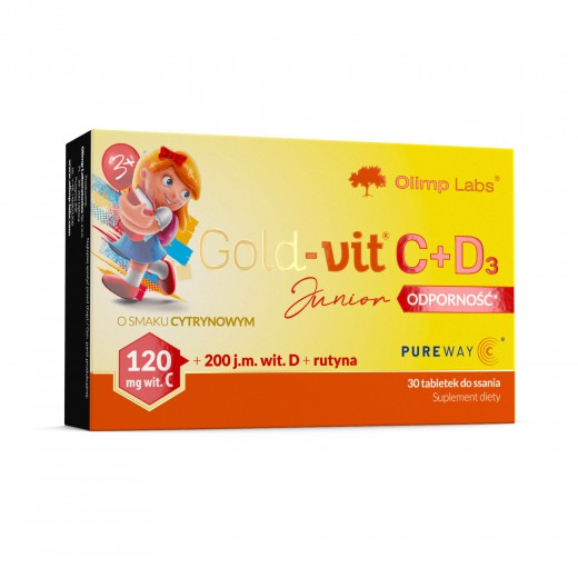 Olimp Gold-Vit C + D3 Junior Odporność, smak cytrynowy, 30 tabletek do ssania
