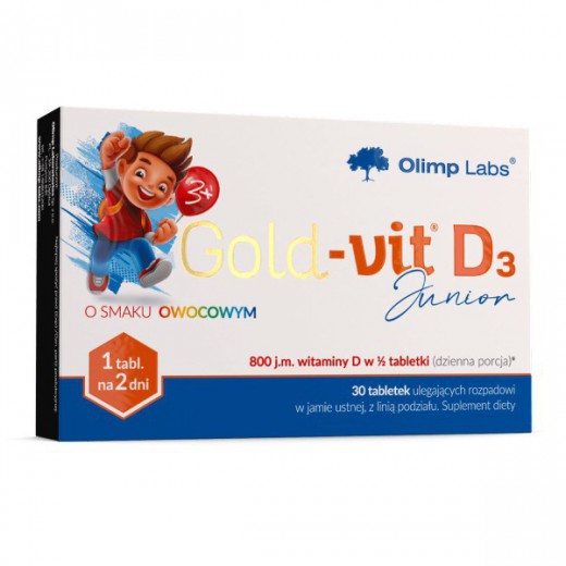 Olimp Gold-Vit D3 Junior, witamina D 800 j.m., smak owocowy, 30 tabletek