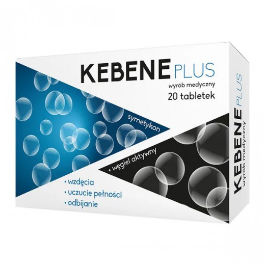 Kebene Plus, Symetykon + Węgiel aktywny, 20 tabletek