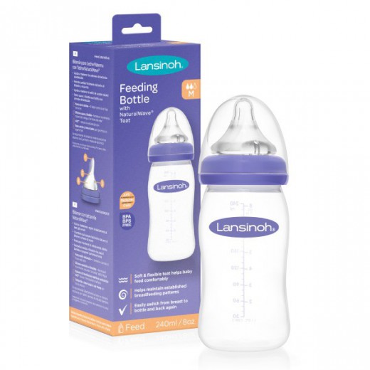 Lansinoh, butelka ze smoczkiem NaturalWave o średnim przepływie, 240 ml