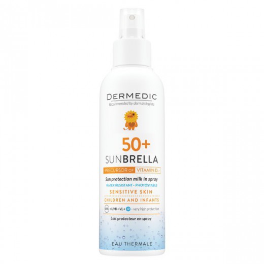 Dermedic Sunbrella Baby, mleczko ochronne w sprayu dla dzieci powyżej 6 miesiąca, SPF 50+, 150 ml