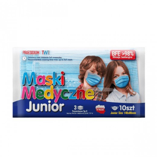 Praesidium, maska medyczna Junior, dziecięca, 3-warstwowa, 10 sztuk