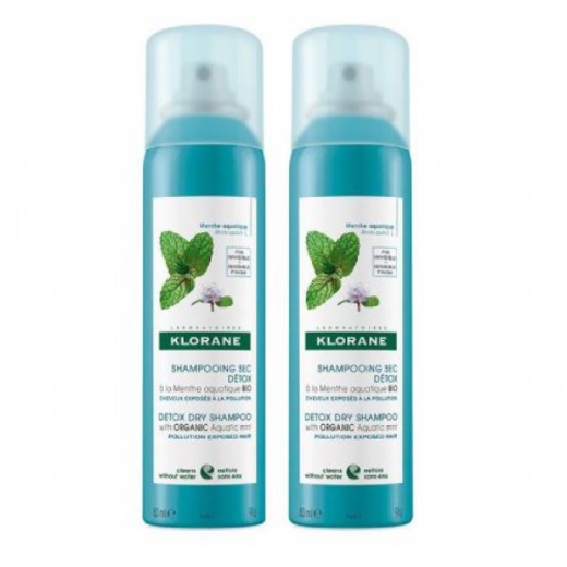 Klorane Suchy szampon detoksykujący z miętą organiczną, 2 x 150ml
