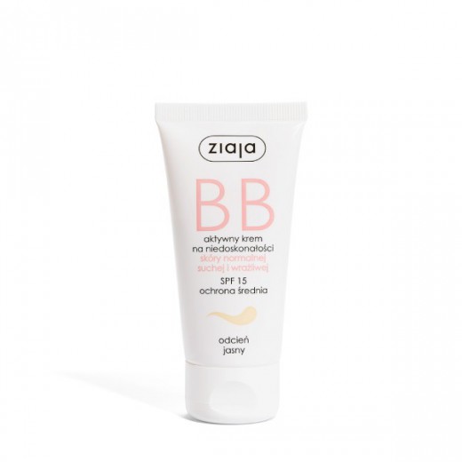 Ziaja BB, aktywny krem na niedoskonałości, skóra normalna, sucha i wrażliwa, odcień jasny, 50 ml