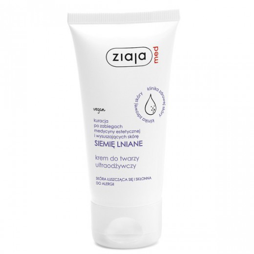 Ziaja Med Siemię Lniane, krem do twarzy ultraodżywczy, skóra łuszcząca się i skłonna do alergii, 50 ml