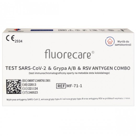 Fluorecare, zestaw do testów łączonych na obecność antygenów SARS-CoV-2, grypy A/B, RSV, Combo 4w1, 1 sztuka