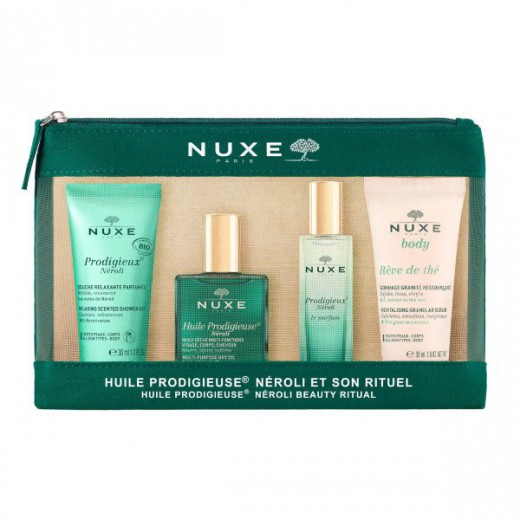 Zestaw Nuxe Prodigieuse Neroli, żel pod prysznic, 30ml + suchy olejek, 30ml + perfumy, 15ml + peeling do ciała, 30ml