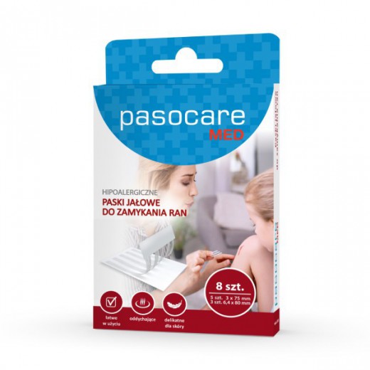 Pasocare Med, paski do zamykania ran, jałowe, hipoalergiczne, 8 sztuk