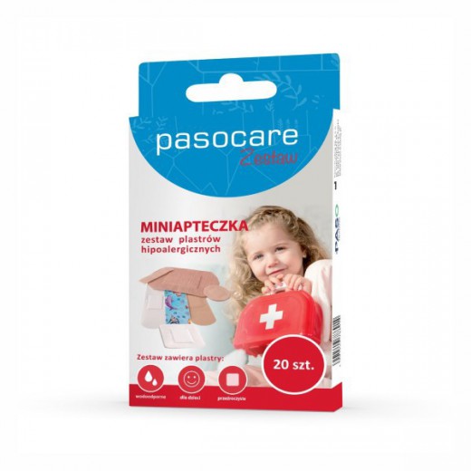 Miniapteczka Pasocare, zestaw plastrów hipoalergicznych, 20 sztuk